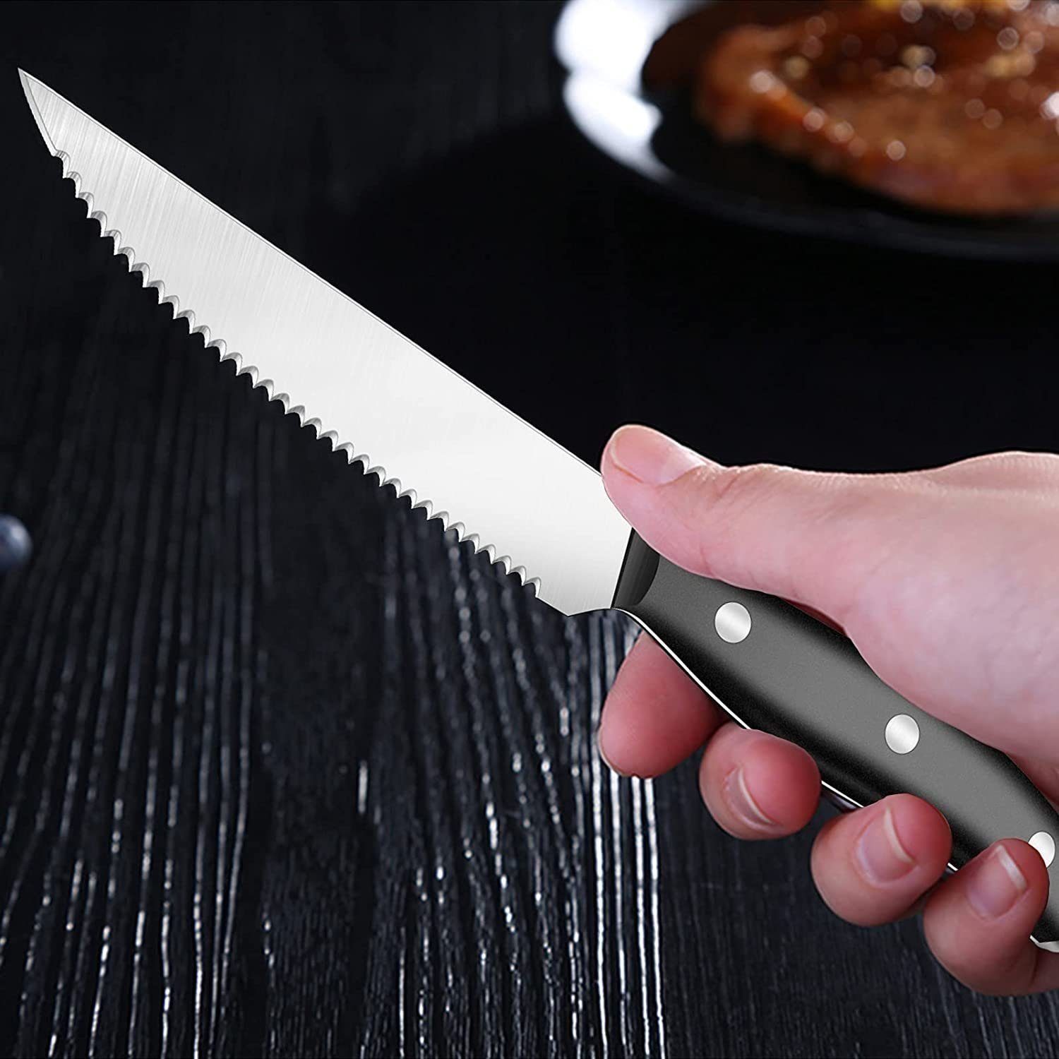 Coisini Steakmesser Edelstahl Pizzamesser Steakbesteck Set Fein Gezahnte (2 Stück)