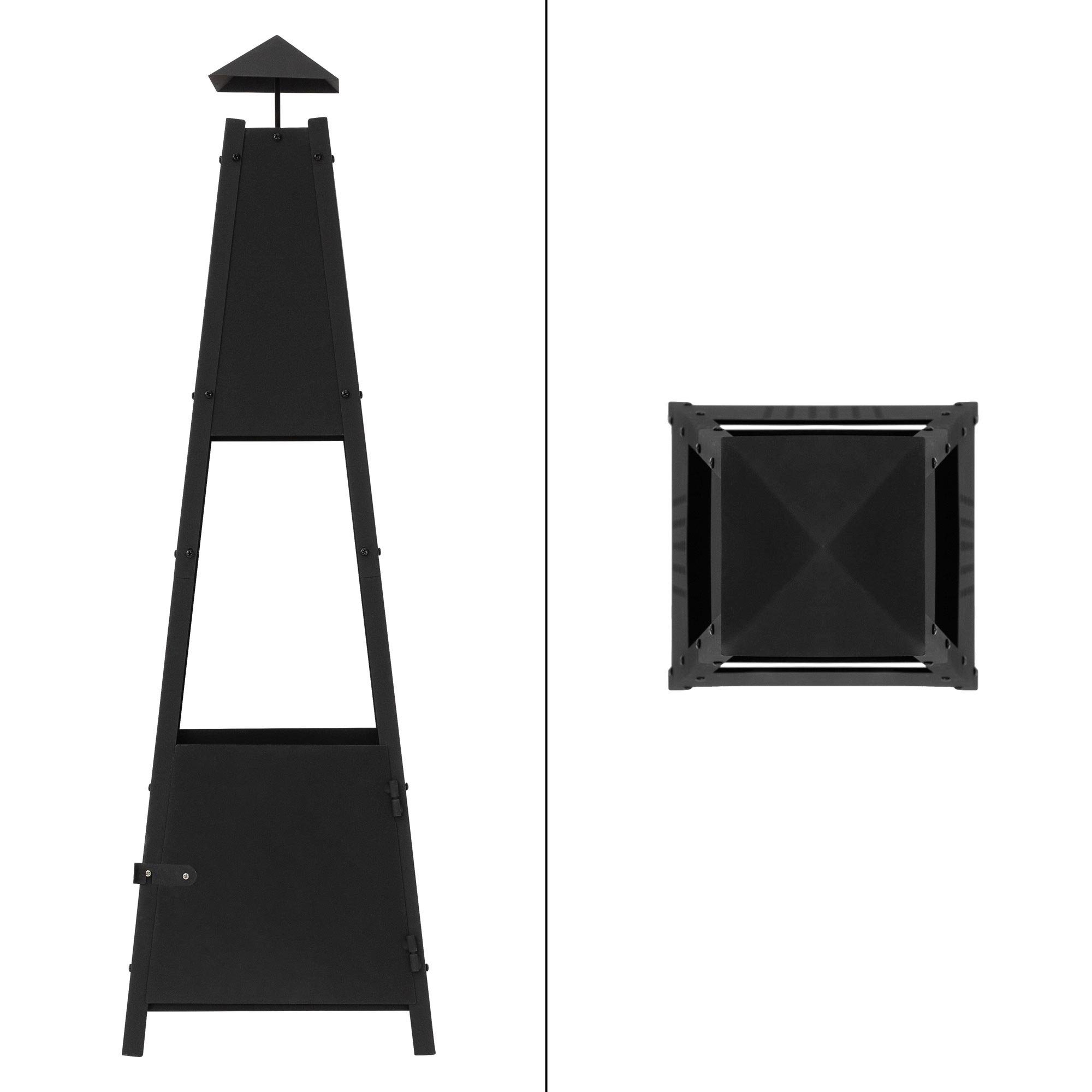 ML-DESIGN Feuerschale Pyramiden Gartenkamin mit Schornstein Terrassenofen/Terrassenkamin, Metall Schwarz 100cm hoch Outdoor für Terrasse, Garten & Camping