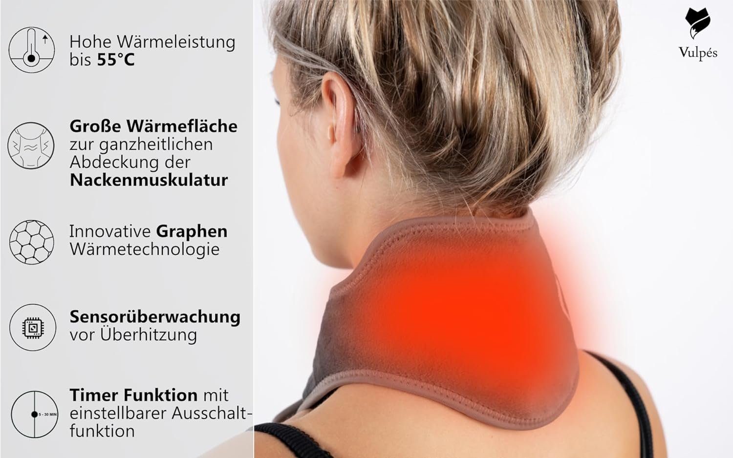 Vulpés Nackenkissen Vulpés NeckPad Pro - Kabelloses beheizbares Nackenkissen, Set, Smartphone Steuerung, Intelligente Funtkionen, Graphen Technology