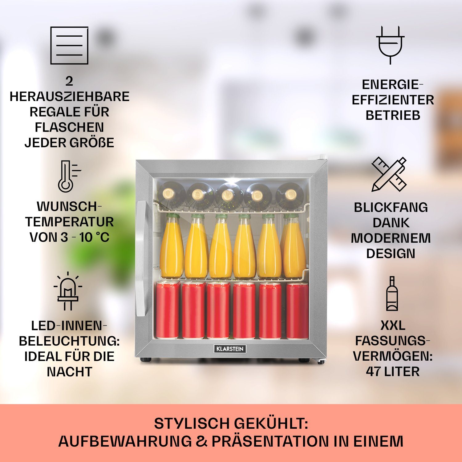 Klarstein Getränkekühlschrank HEA-Beersafe-L-WH 10033121, 50 cm hoch, 47.5 cm breit, Bierkühlschrank Getränkekühlschrank Flaschenkühlschrank mit Glastür