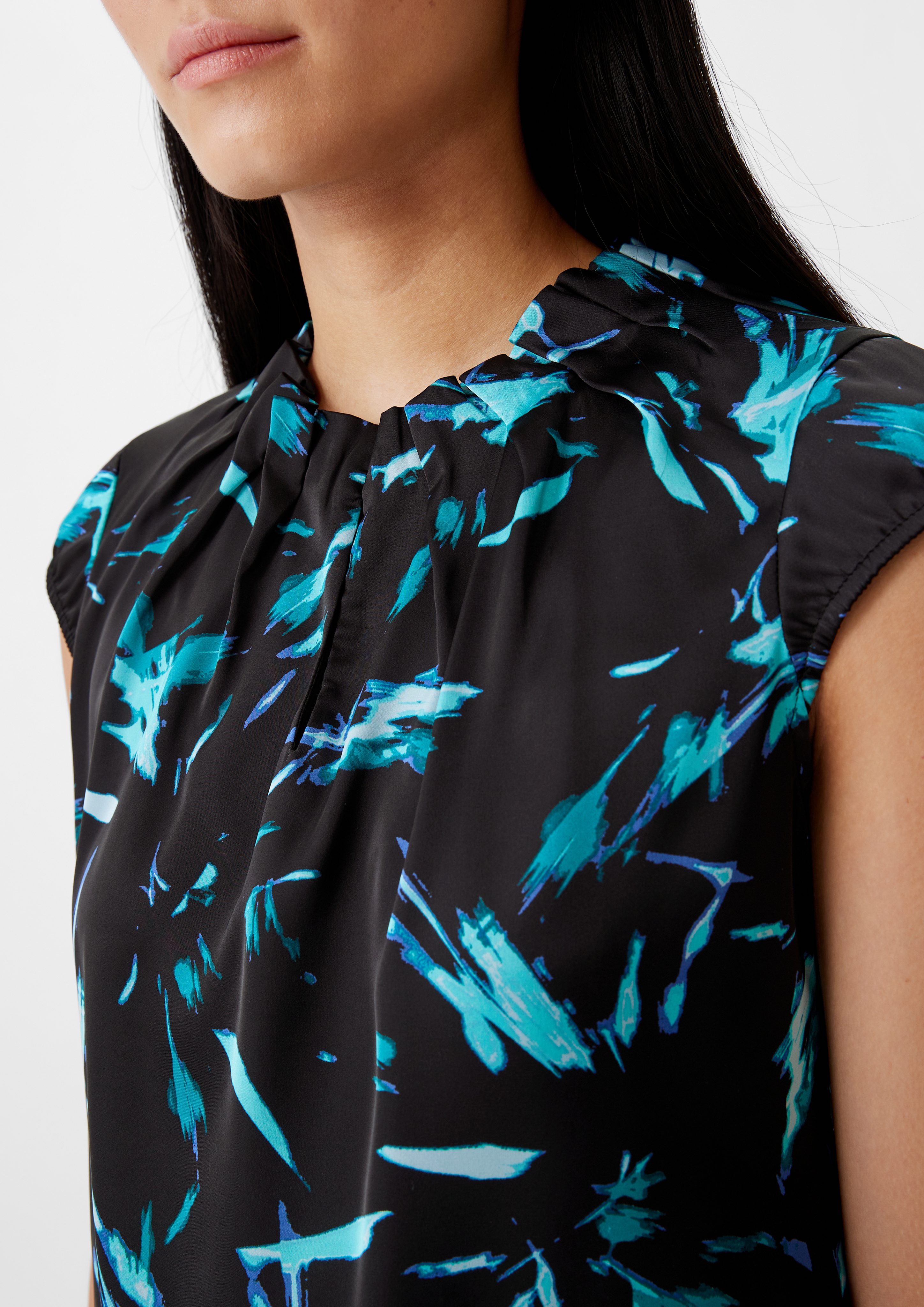 Comma Kurzarmbluse Satinbluse mit Raffung Raffung