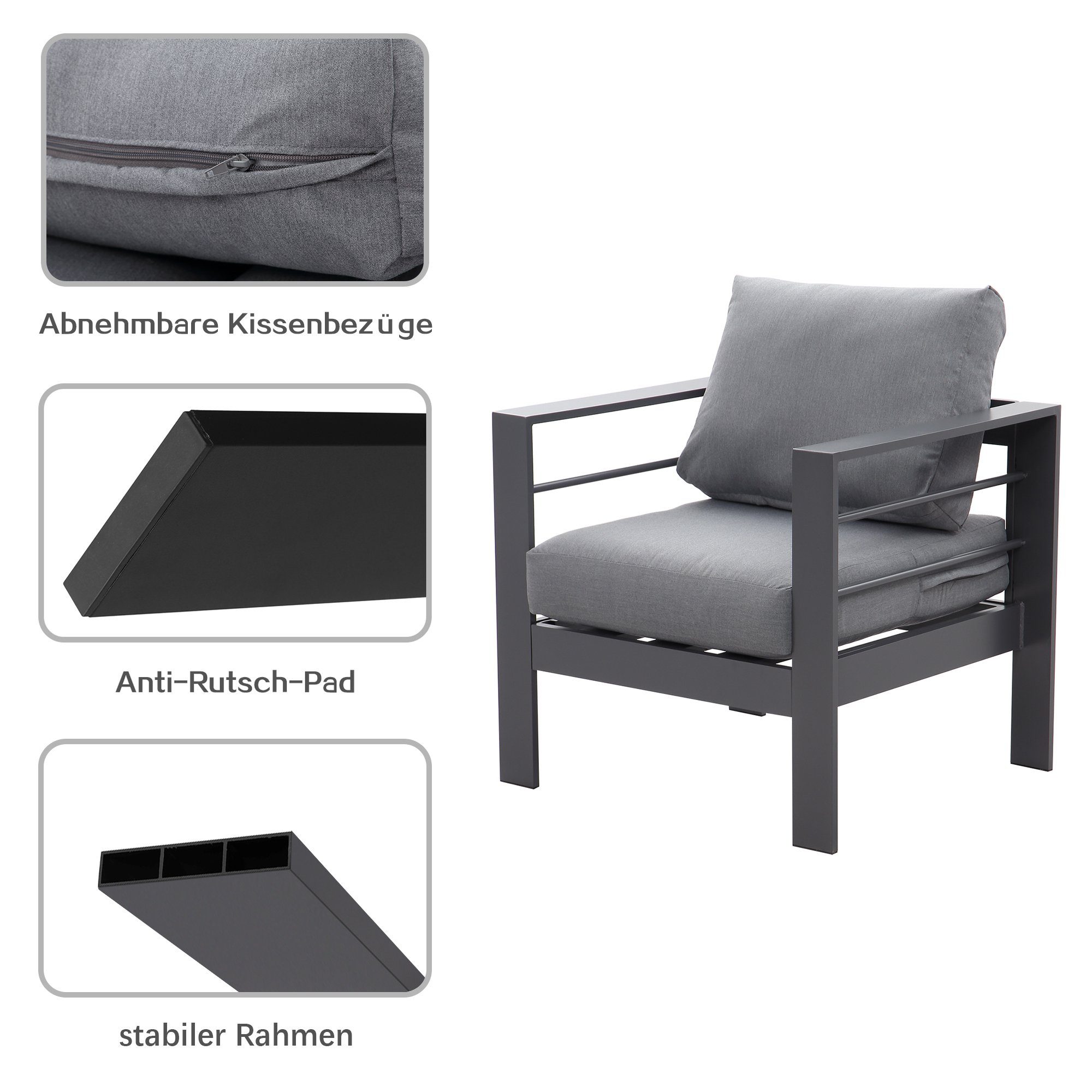 MeXo Loungeset Black Friday/Weihnachten SALE! Alu-Gartenmöbel Set für 4-7 Personen, (1-tlg), Minimalist Outdoor/indoor mit dicke Kissen & Polstern