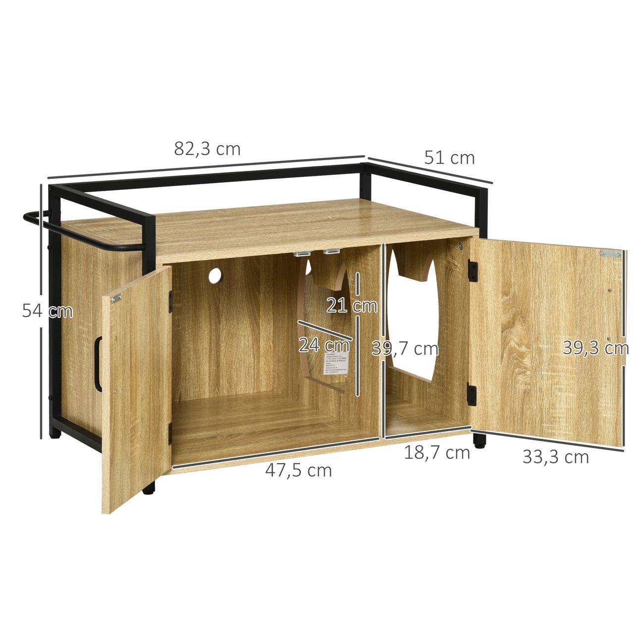 PawHut Katzenschrank für Katzentoilette Katzenklo Beistelltisch Katzenhaus Katzenkommode Schrank Spanplatte Naturholz 82,3 x 51 x 54 cm
