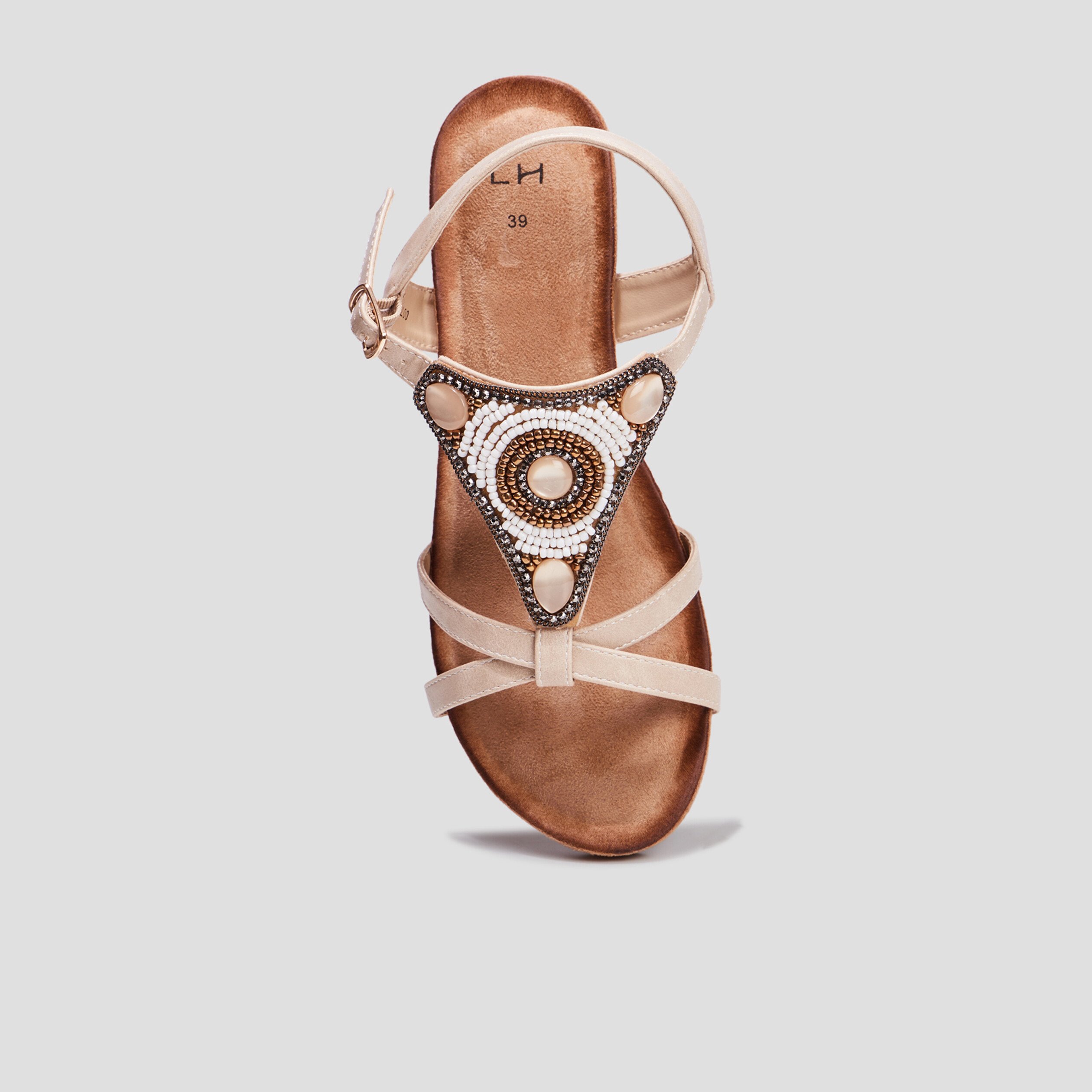 Sandales compensées bijoux et perles sable femme | La Halle
