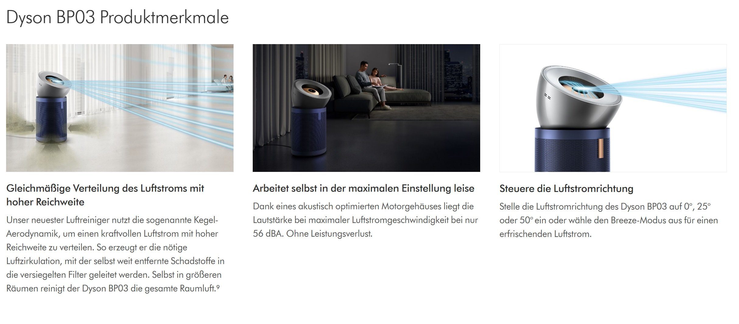 DYSON Luftreiniger Luftreiniger BP03 Bluetooth Allergiker CADR 300m³/h, für 100 m² Räume, Air Purifier Raucherzimmer Luftfilter Zuhause Schlafmode Timer per App