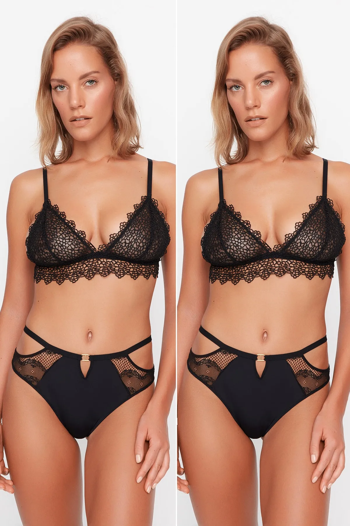 Trendyol Collection  Schwarze klassische Strickhöschen im 2er-Pack mit Spitzenfenster/Ausschnittdetail THMAW23KU00128