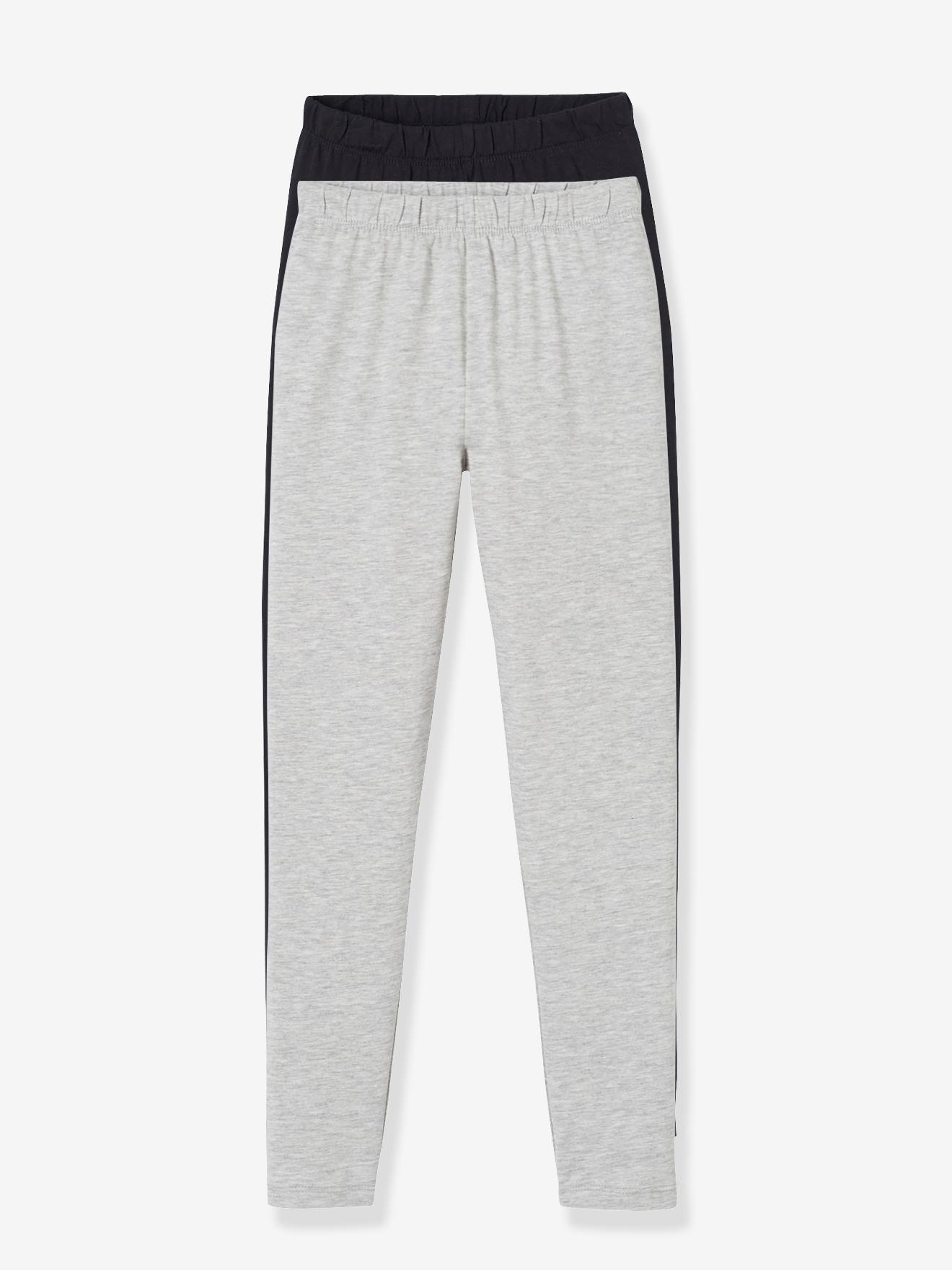 Vertbaudet 2er-Pack Leggings für Mädchen BASIC Oeko-Tex - schwarz+grau meliert