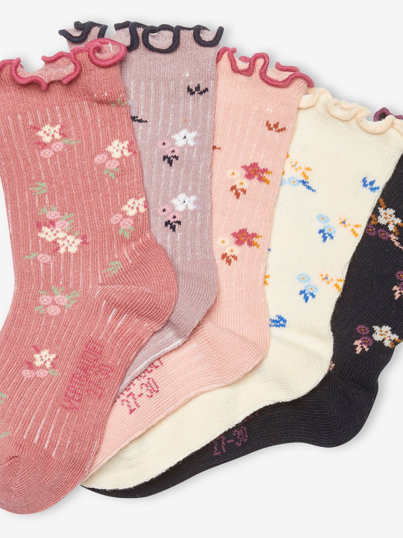 Lot de 5 paires de chaussettes volantées à fleurs fille lot dark bleu indigo