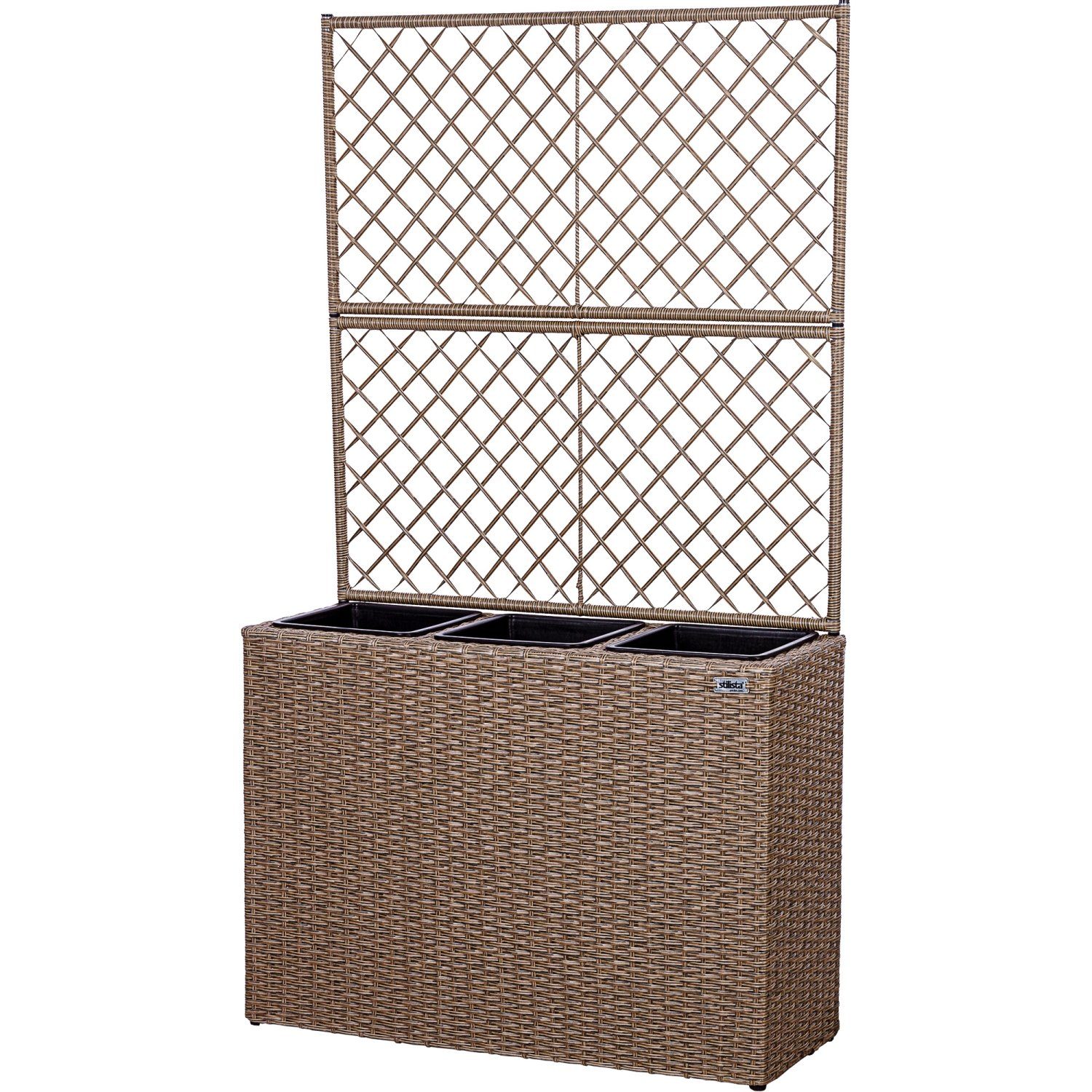 STILISTA Pflanzkübel Polyrattan Pflanzkasten Blumentopf Blumenkasten, 130 x 84 x 29 cm, 3 herausnehmbare Innentöpfe, Rankgitter, Farbwahl