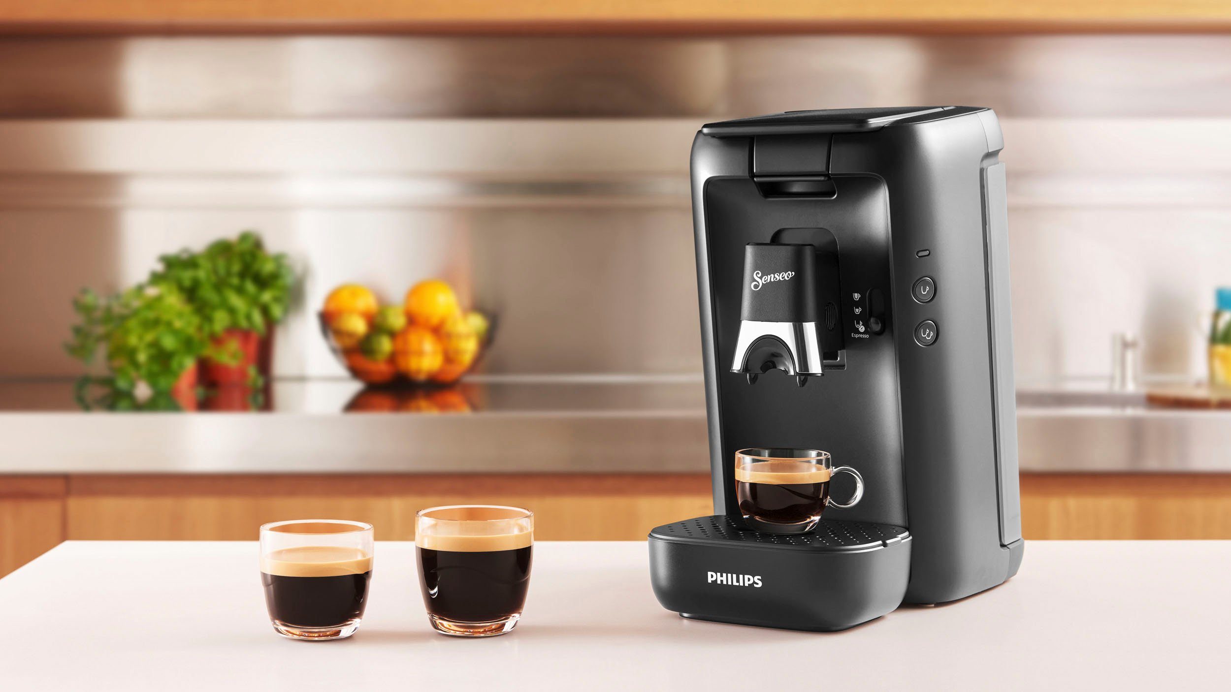 Philips Senseo Kaffeepadmaschine Maestro CSA260/60, aus 80% recyceltem Plastik, +3 Kaffeespezialitäten, Memo-Funktion, inkl. Gratis-Zugaben im Wert von € 14,- UVP