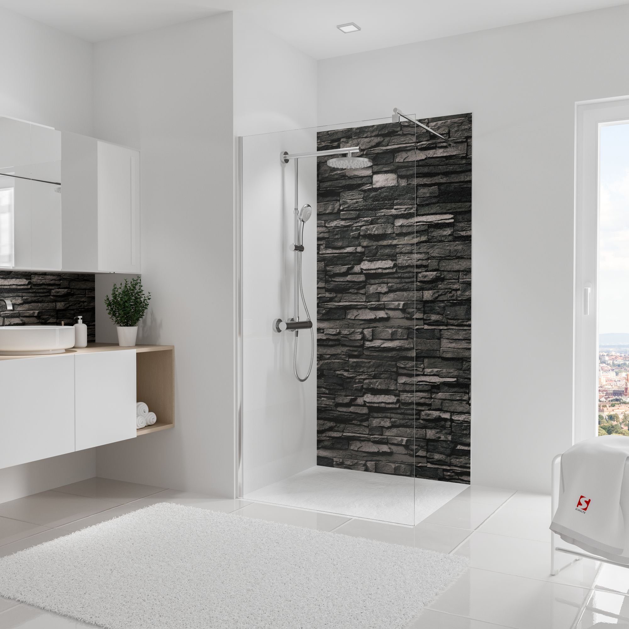 Schulte Badrückwand DecoDesign Dekor Stein Verblender-Anthrazit, (1-tlg), Wandverkleidung, fugenloser Fliesenersatz, Duschrückwand