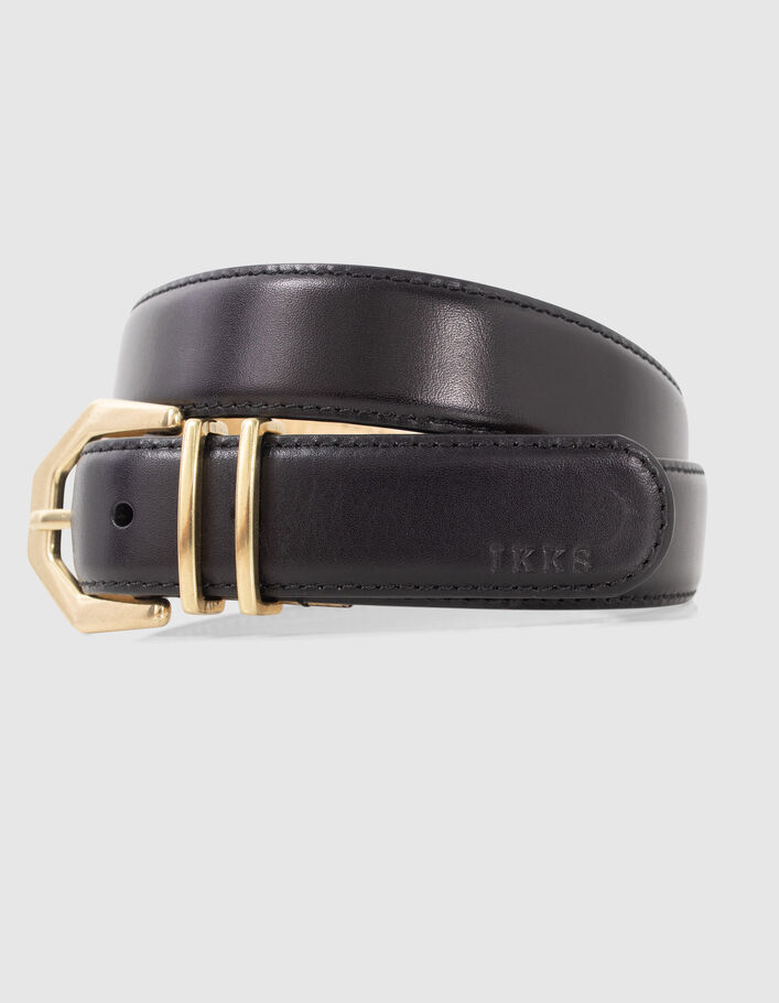 Ceinture noire cuir intérieur doré Femme