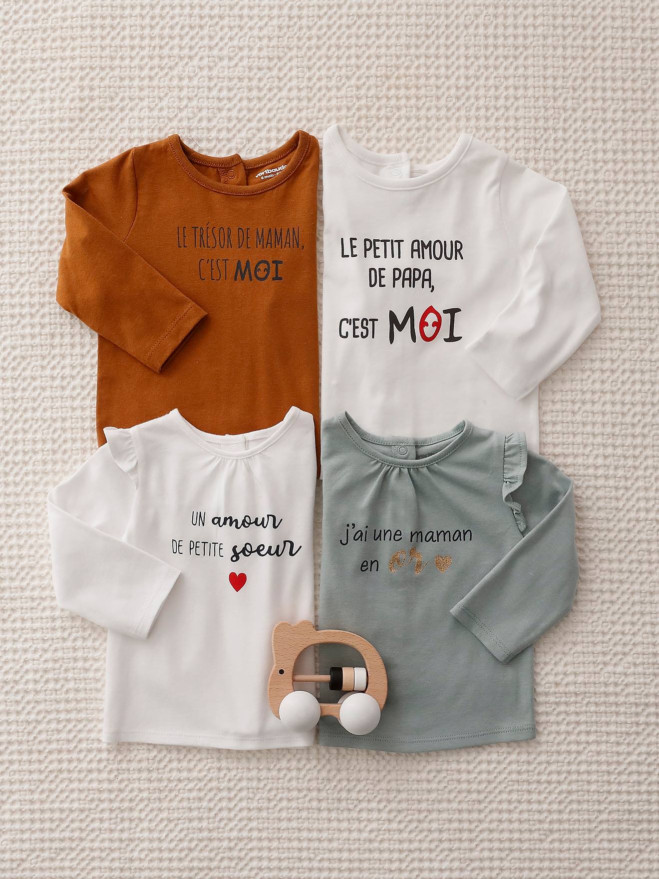 T-shirt à message bébé manches longues caramel