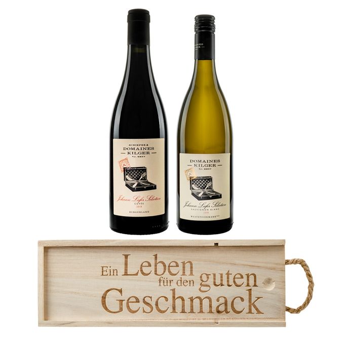 Johann Lafer's Weinpaket 1xRotwein/1xWeißwein + Kiste