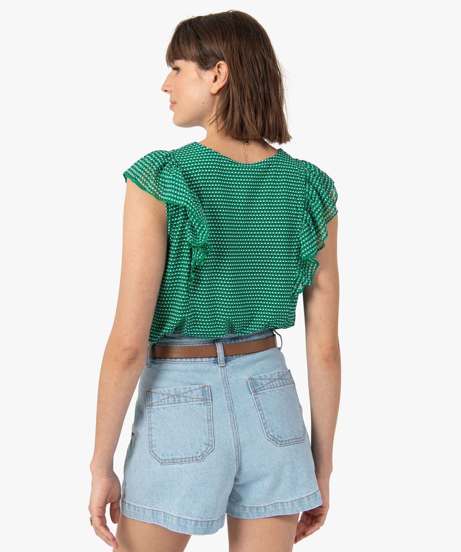 Tee-shirt femme à manches courtes avec volants sur les épa... imprime | GEMO