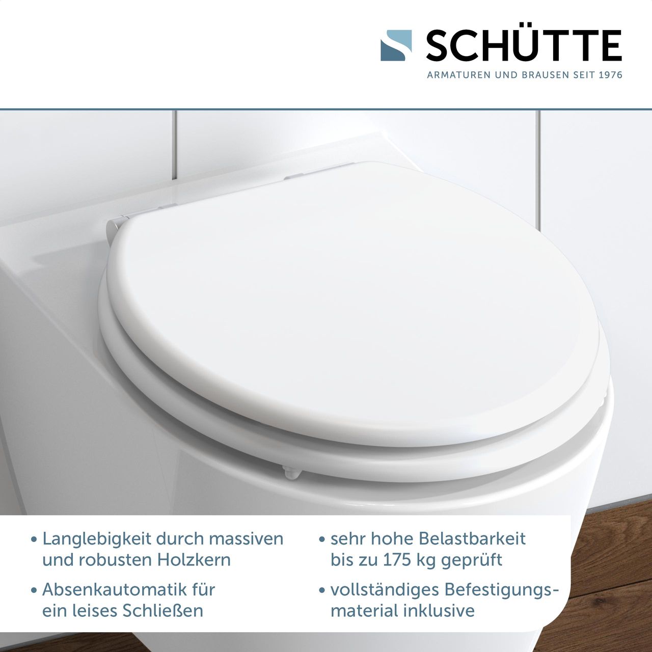 Schütte MDF WC Sitz WHITE, Toilettendeckel mit Absenkautomatik und Holzkern, Toilettensitz