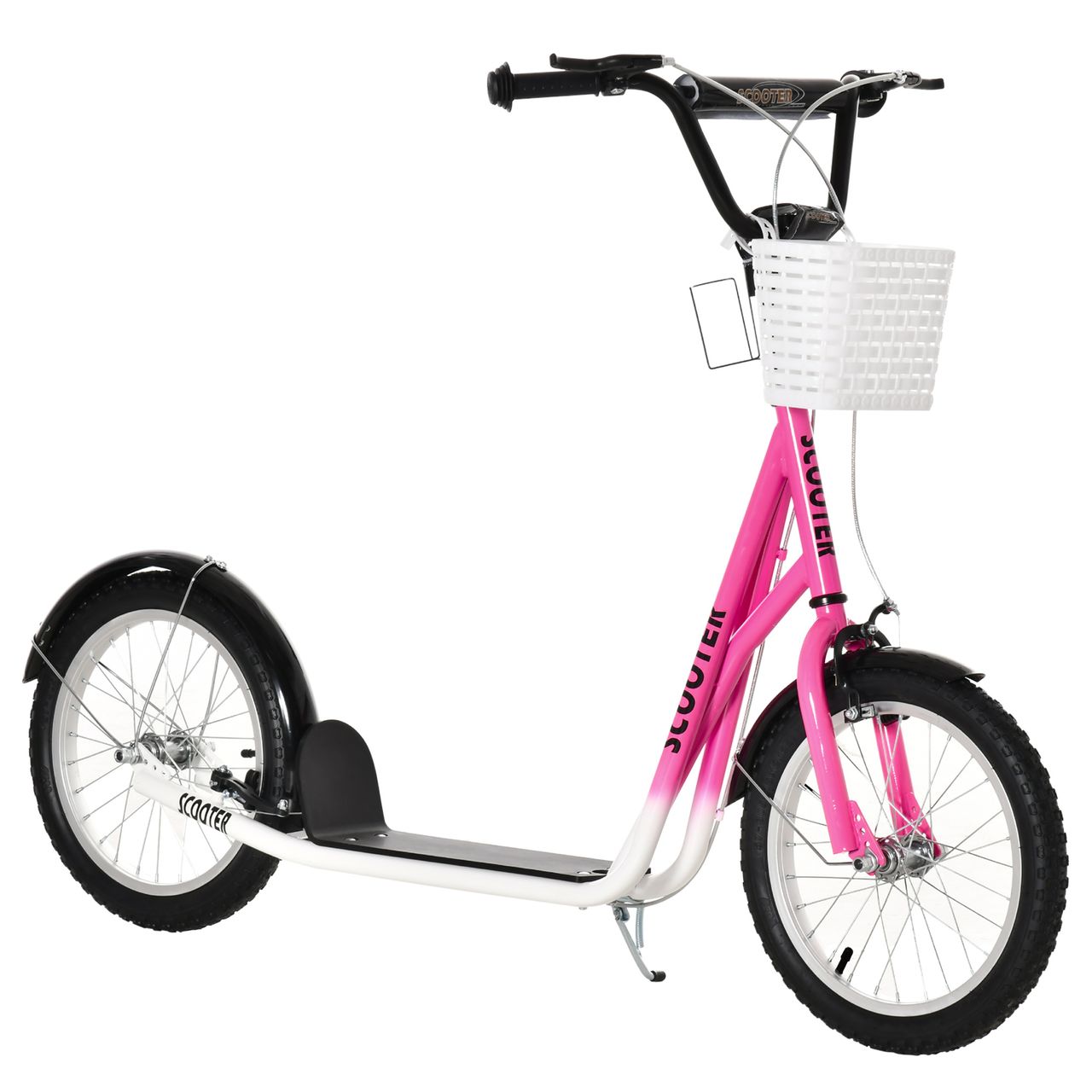 HOMCOM Kinderroller Scooter Tretroller mit Bremse Korb höhenverstellbar für 5-12 Kinder Roller Kickboard Aluminiumlegierung Gummi Rosa Weiß 139 x 58 x 90-96 cm