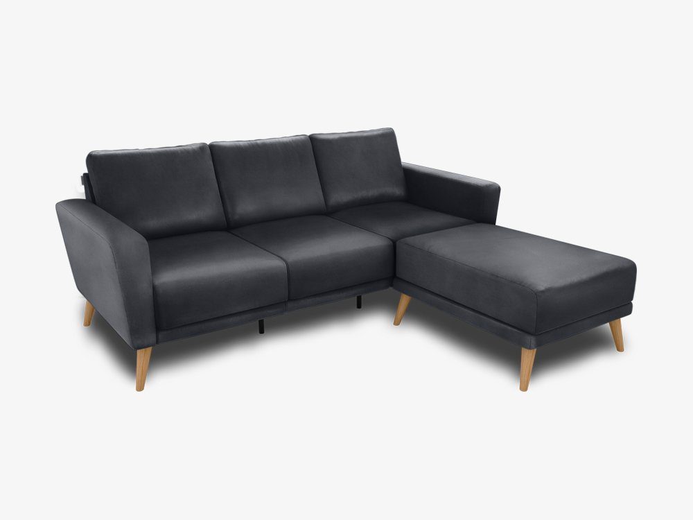 KAUTSCH.com 3-Sitzer LOTTA, L-Form, Ecksofa, abnehmbarer Longchair, 100 % europäisches Rindsleder, zerlegbares System, modular erweiterbar, hochwertiger Kaltschaum, Wellenfederung