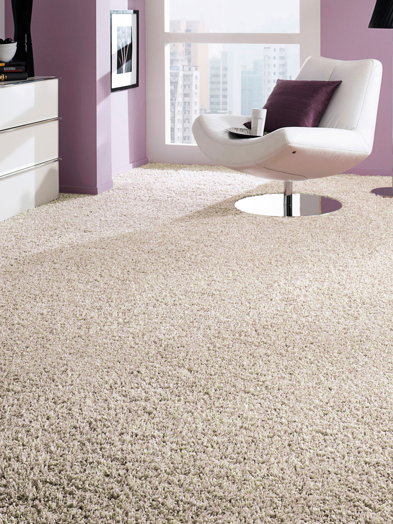 Luxury Shaggy Langflor-Teppichboden, Creme