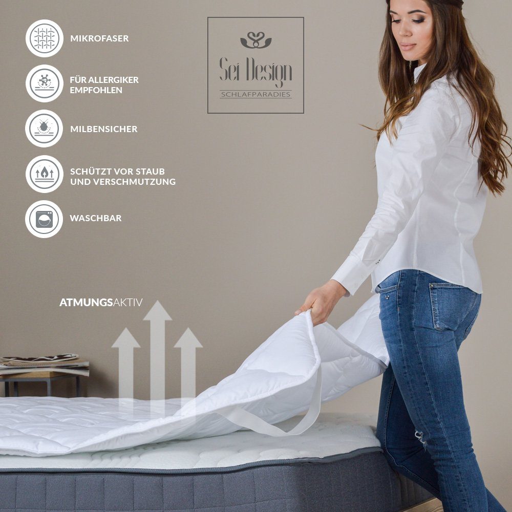 Matratzenschoner 90x200 cm Premium SEI Design, gesteppt u. 4 Gummibefestigung