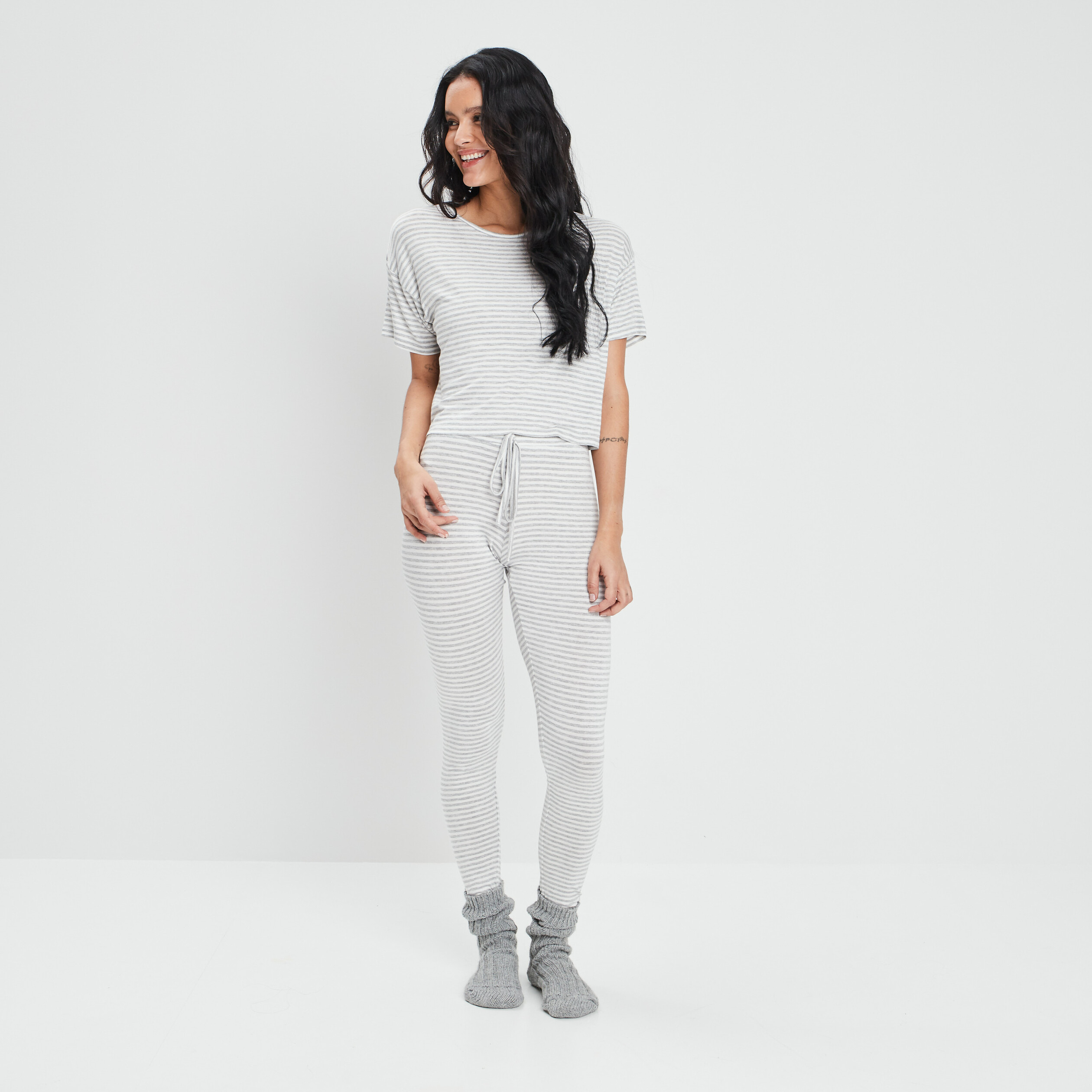 Ensemble pyjama 2 pièces gris clair femme | La Halle