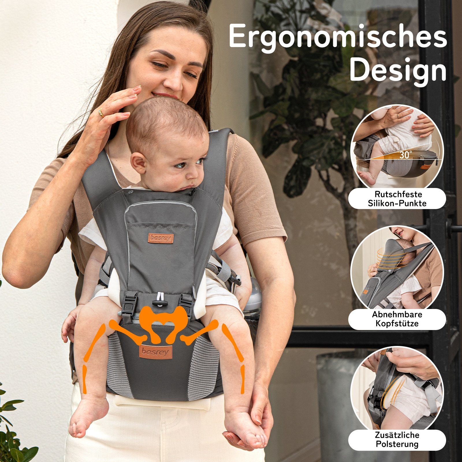 besrey Bauchtrage besrey Babytrage mit Hüftsitz Bauchtragen & Rückentrage Neue Upgrades, Sommerliche Komforttrage