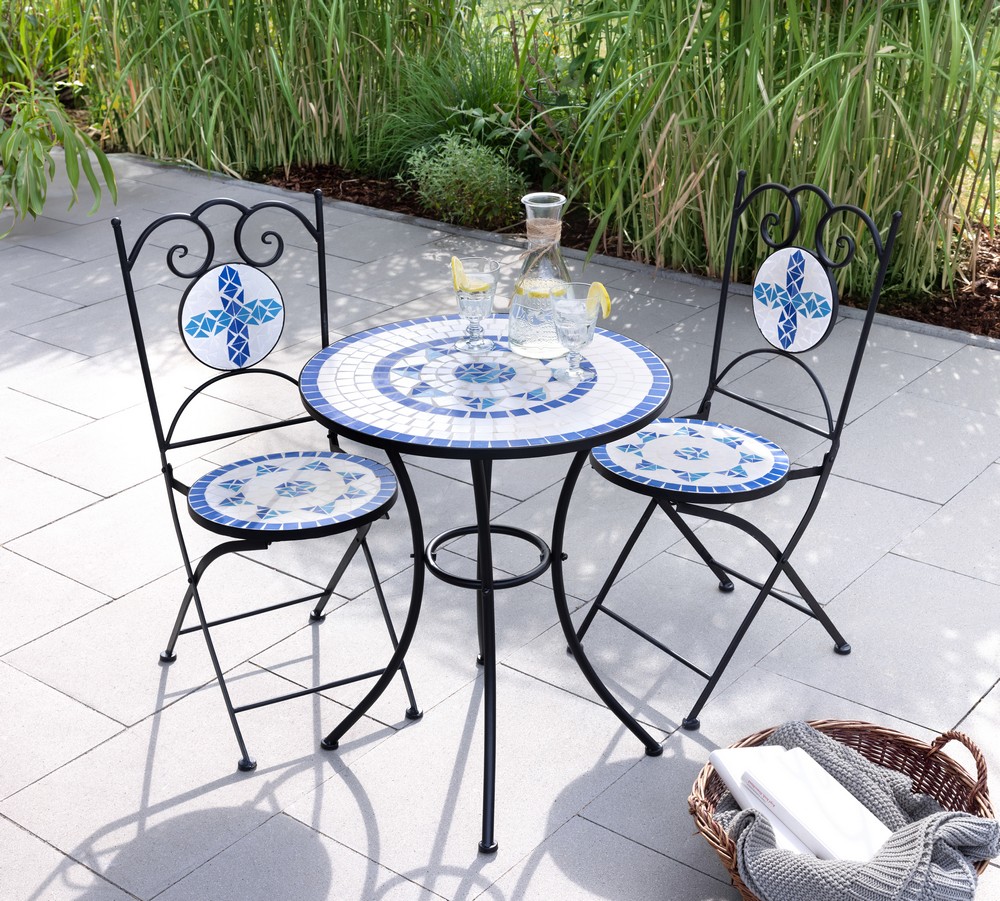 HC Garten & Freizeit Sitzgruppe Mosaik 3 tlg mit Tisch Ø 60 cm & 2 Stühlen FLOWER mehrfarbig