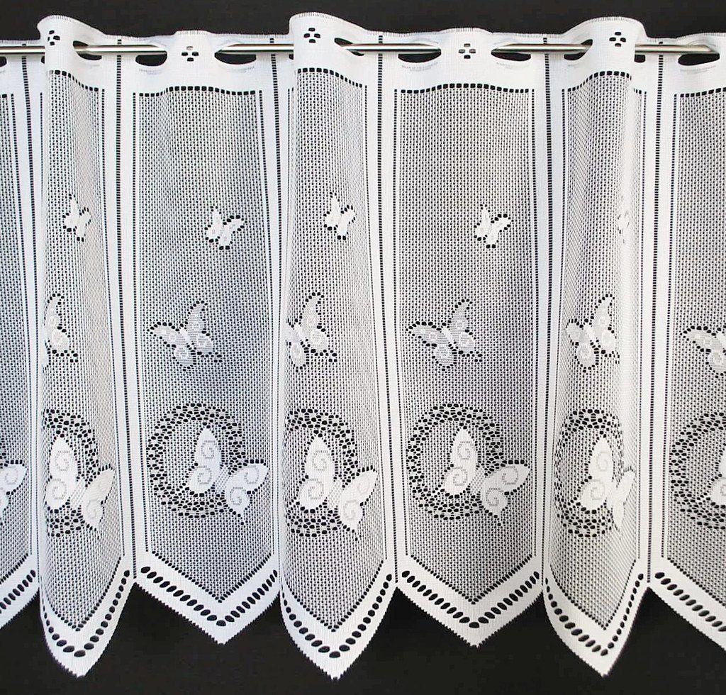 Scheibengardine nach Maß Schmetterlinge, Gardinen Kranzusch, Stangendurchzug (1 St), transparent, Kurzgardine, Stablöcher, transparent, verschiedene Höhen und Breiten