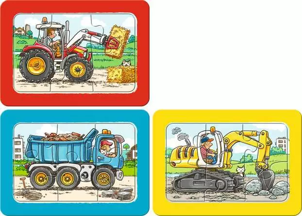 Kinderpuzzle ab 2 Jahren - Bagger, Traktor und Kipplader - 6 Teile