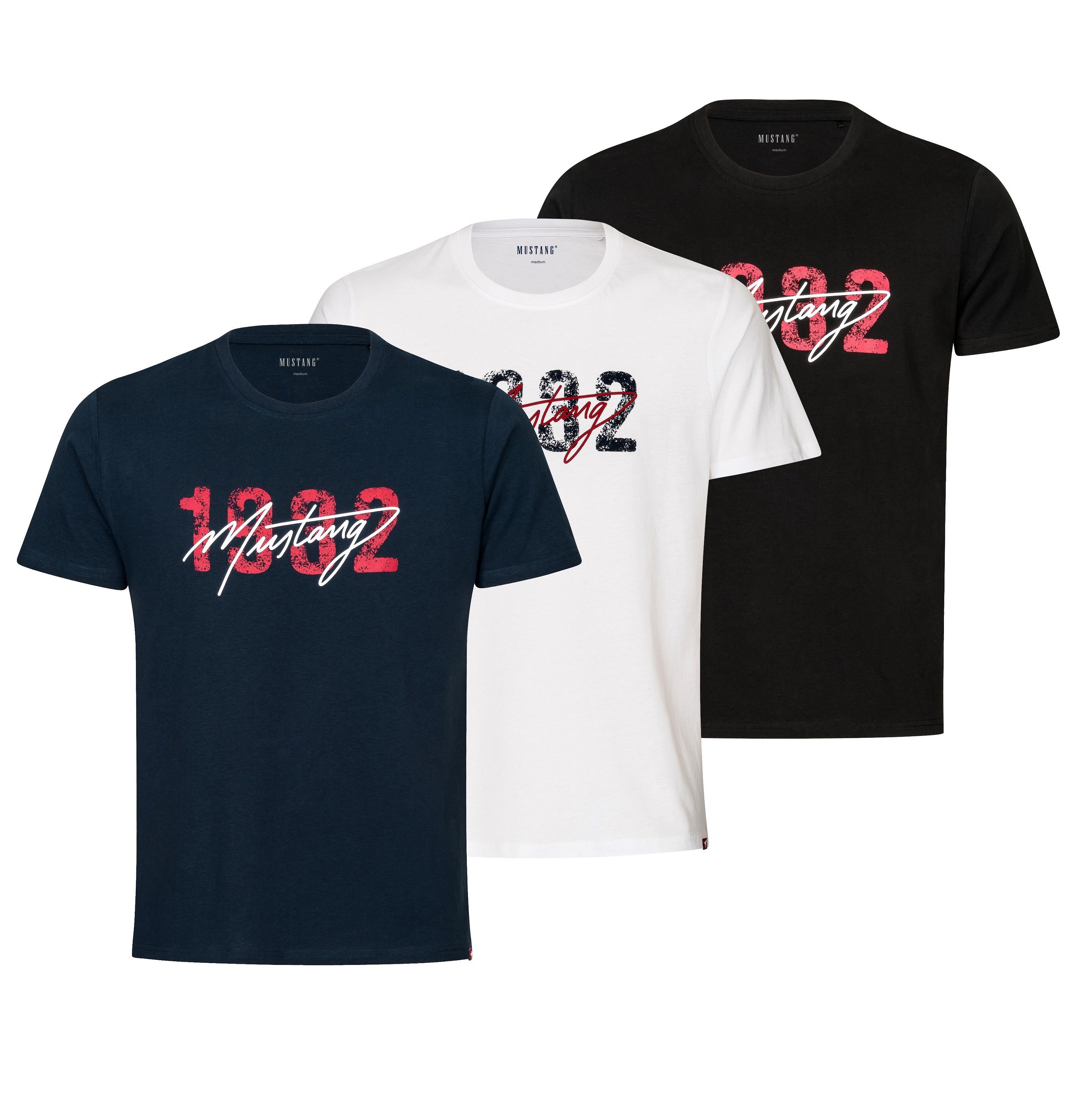 MUSTANG T-Shirt Lounge Shirt Hemd T-Shirt rotem Kontraststreifen und Mustangbranding