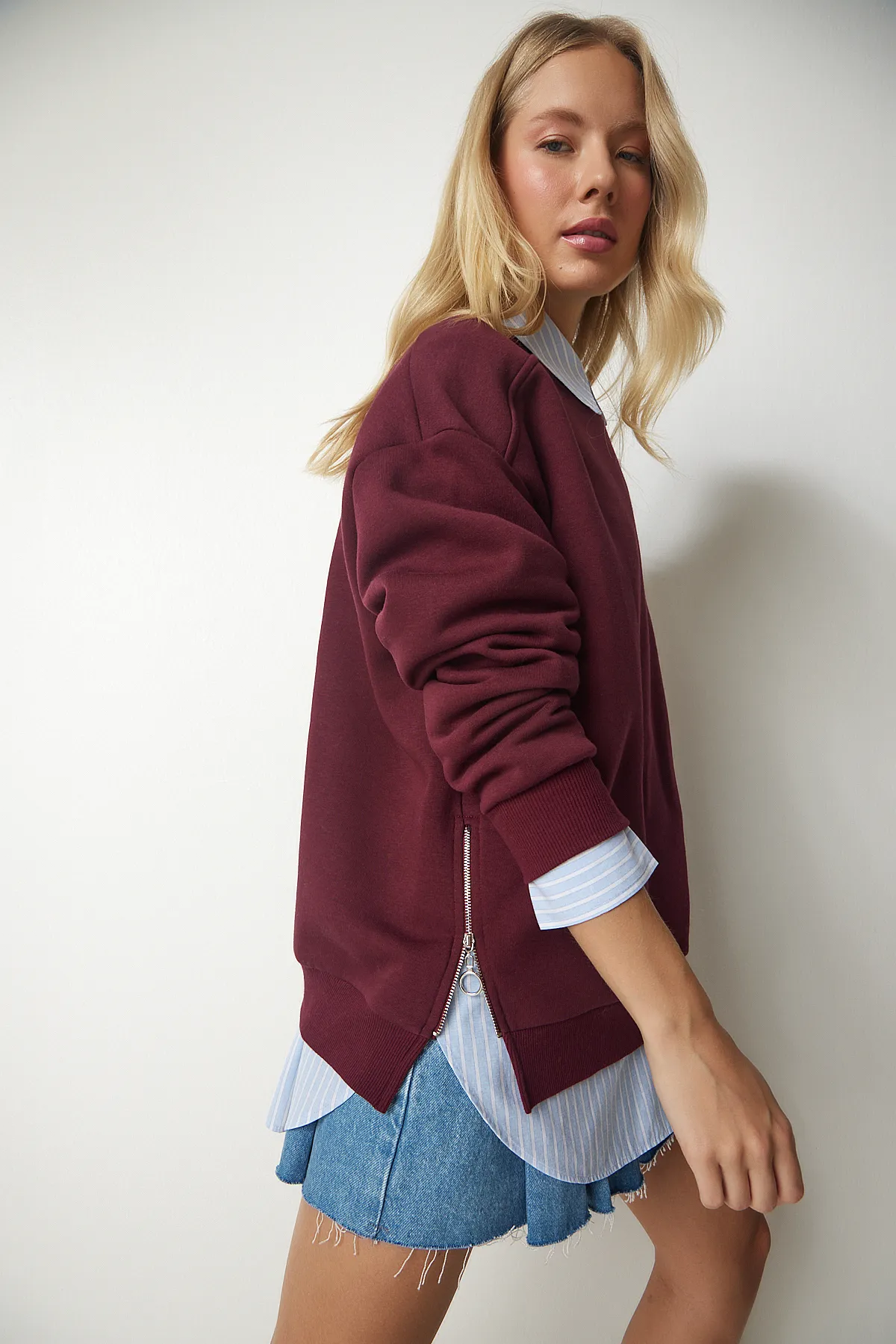Happiness İstanbul  Sweatshirt - Bordeaux - Regular Fit