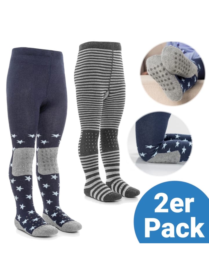 LaLoona Krabbel-Strumpfhose 2er Pack - Sterne Marine   Streifen in grau,blau günstig kaufen