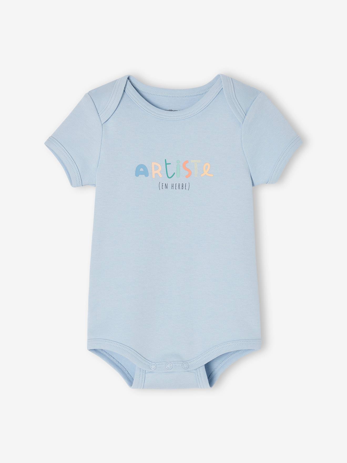Vertbaudet 3er-Pack mitwachsende Baby Schlupfbodys, Bio-Baumwolle Oeko-Tex - pack hellblau künstler