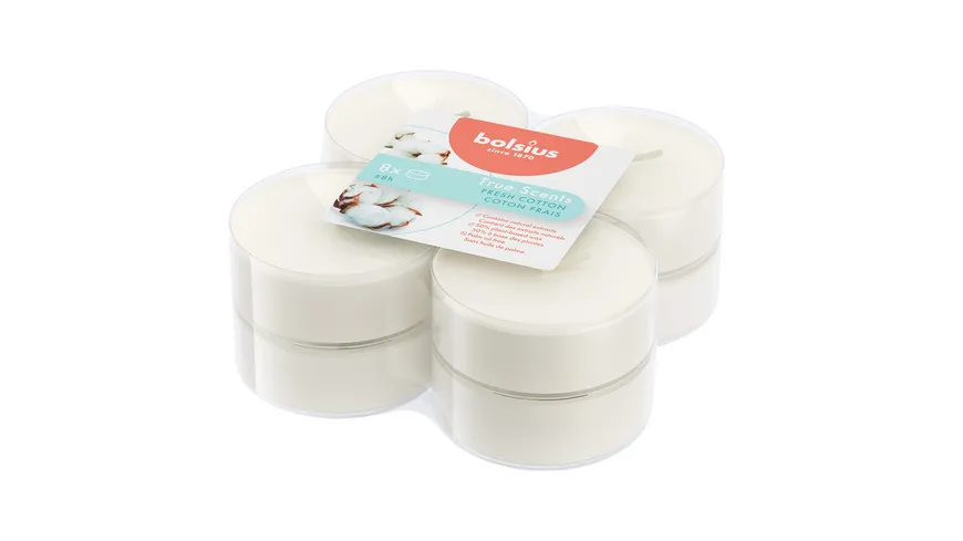 bolsius Maxi-Teelichte True Scents 8h 8er Pack Fresh Cotton weiß