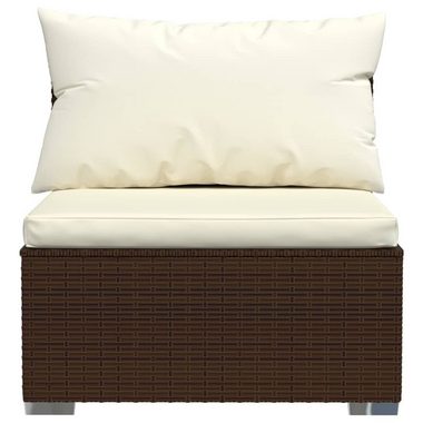 vidaXL Loungesofa Garten-Mittelsofa mit Kissen Braun Poly Rattan, 1 Teile