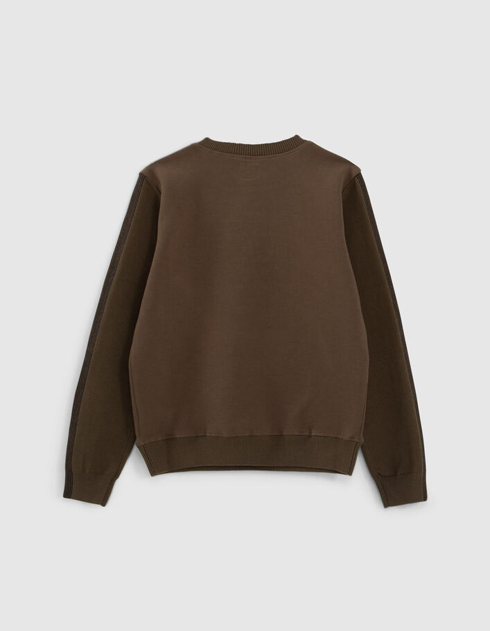 Pull kaki bi-matière avec visuel embossé garçon