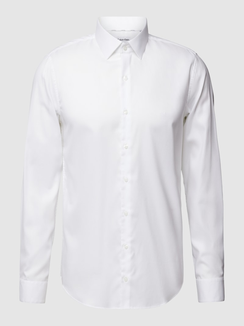 Slim Fit Business-Hemd in unifarbenem Design Modell 'Bari' in weiß