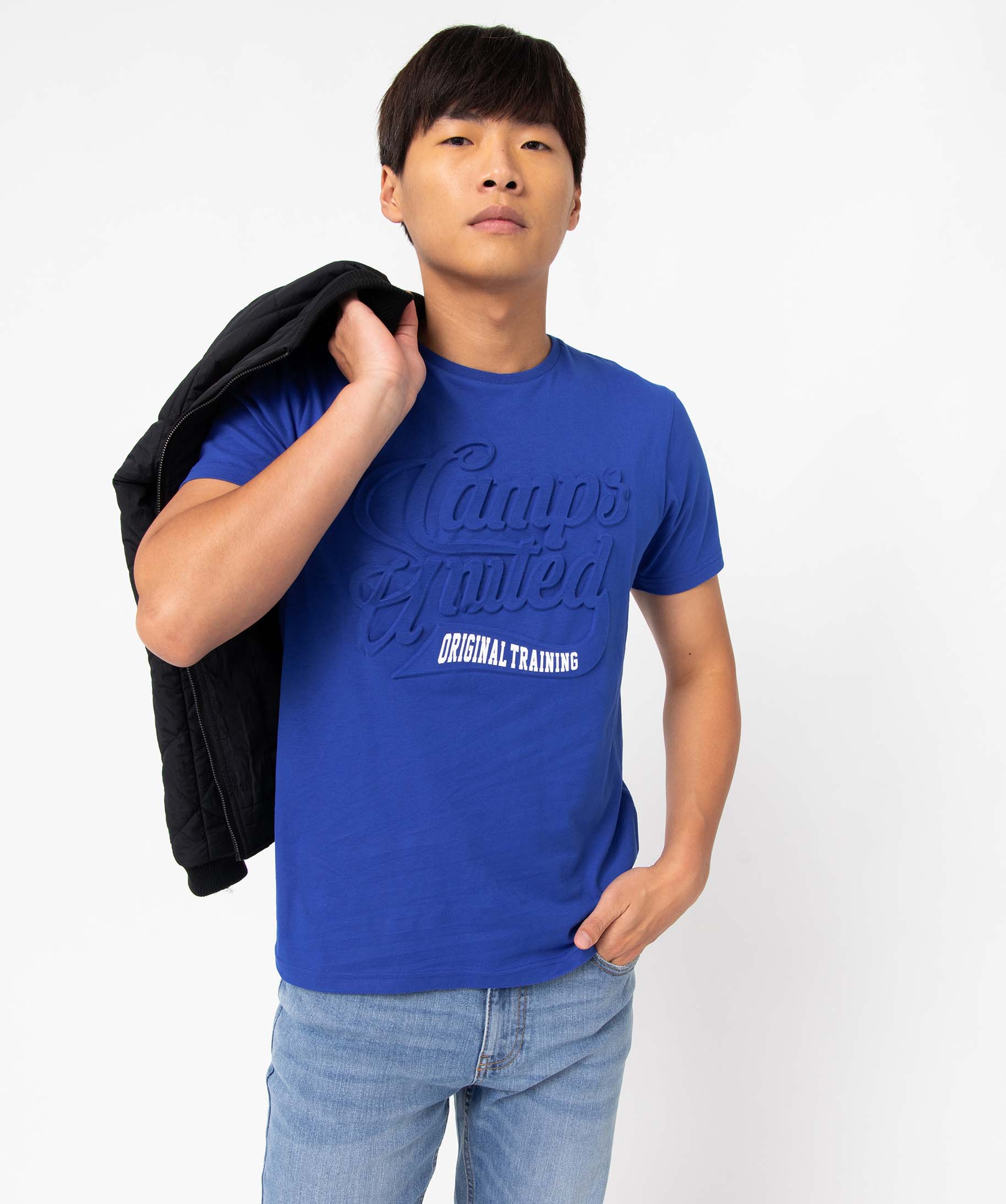 Tee-shirt homme avec inscription gaufrée - Camps United bleu | GEMO