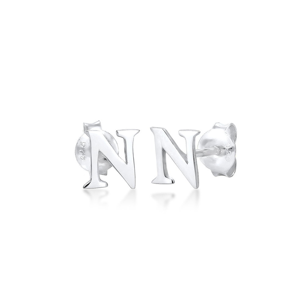 Elli Elli Boucles d'Oreilles Lettre N Clous d'Oreilles Femme - (925/1000) Argent Boucles d'oreilles