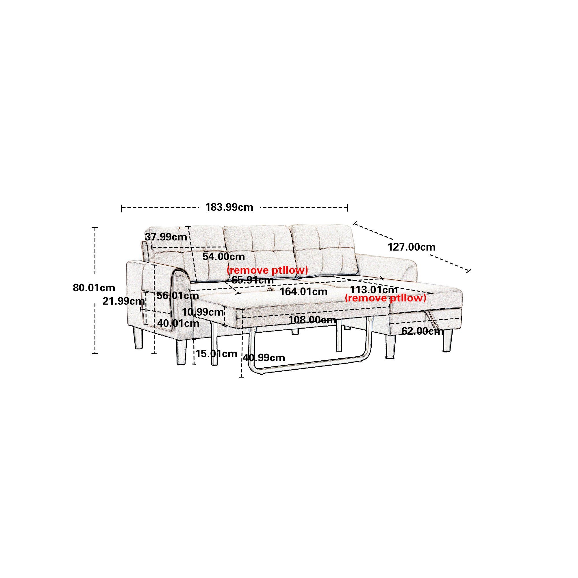Ulife Ecksofa L-Form,Eckcouch Polsterecke mit Stauraum, mit Schlaffunktion, mit Hocker Couch