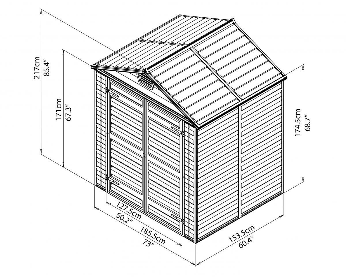 Canopia by Palram Geräteschuppen 6X5 SKYLIGHT Shed Dark Grey/Anthracite   2 x Regal