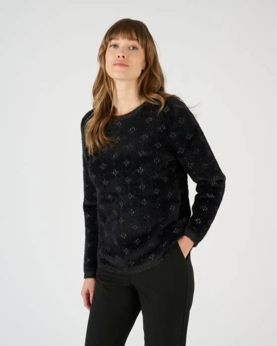 Pull jacquard en maille poilue