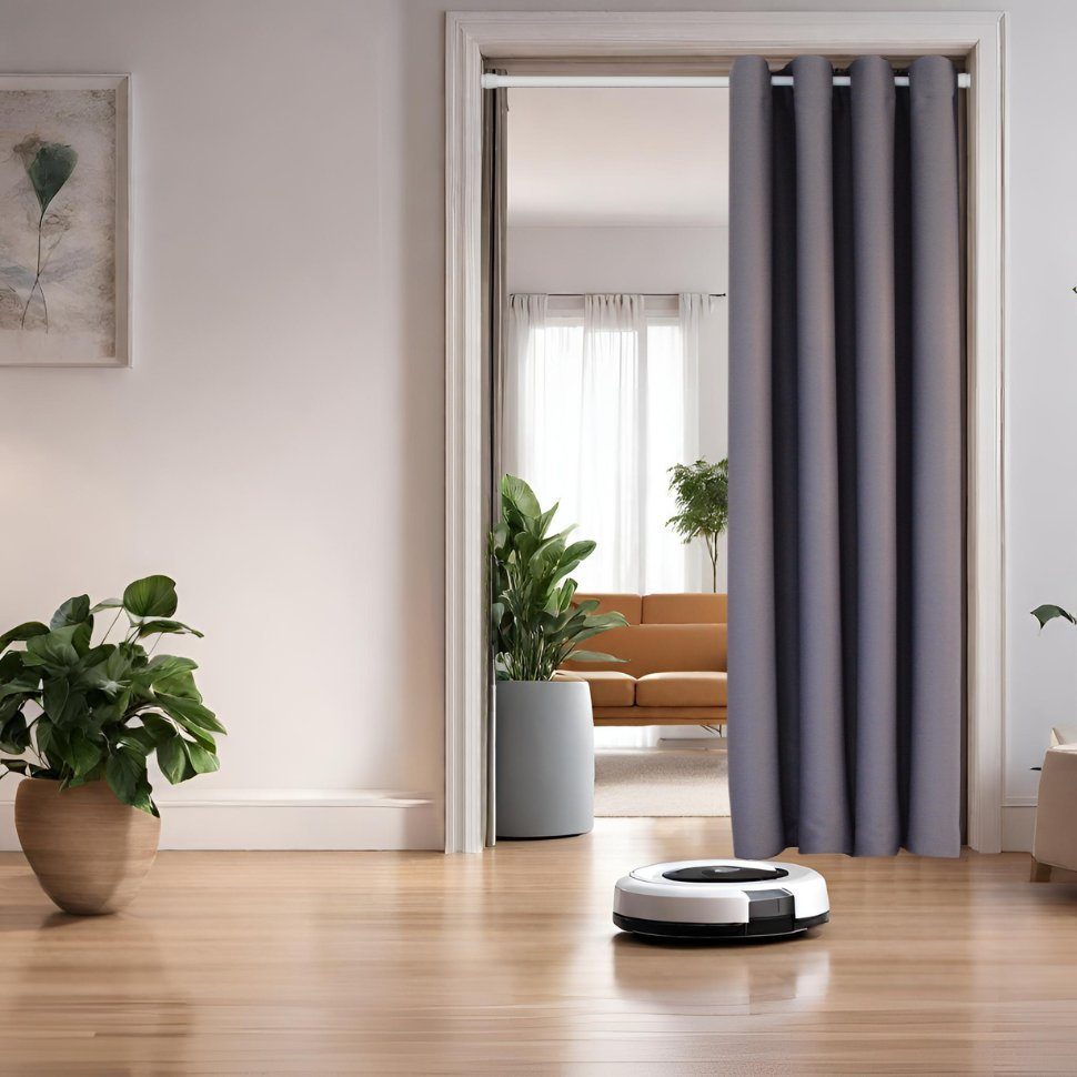 Türvorhang mit Stange weiß 70-120 cm Thermo Vorhang ohne Bohren, blickdicht, tinycurtains, Ösen, verdunkelnd, Polyester, grau Nebula, Türgardine mit Klemmstange Raumtrenner Vorhang Tür