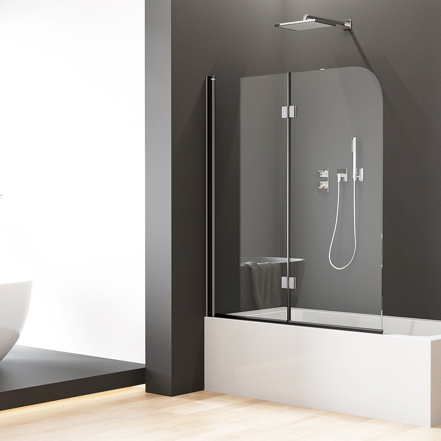 Boromal Badewannenfaltwand Duschwand Badewanne Faltbar 2/ 3-tlg Duschwand Klappbar 120x140cm, Einscheibensicherheitsglas, 6mm Easyclean ESG Sicherheitsglas, Vollständig zusammenklappbar