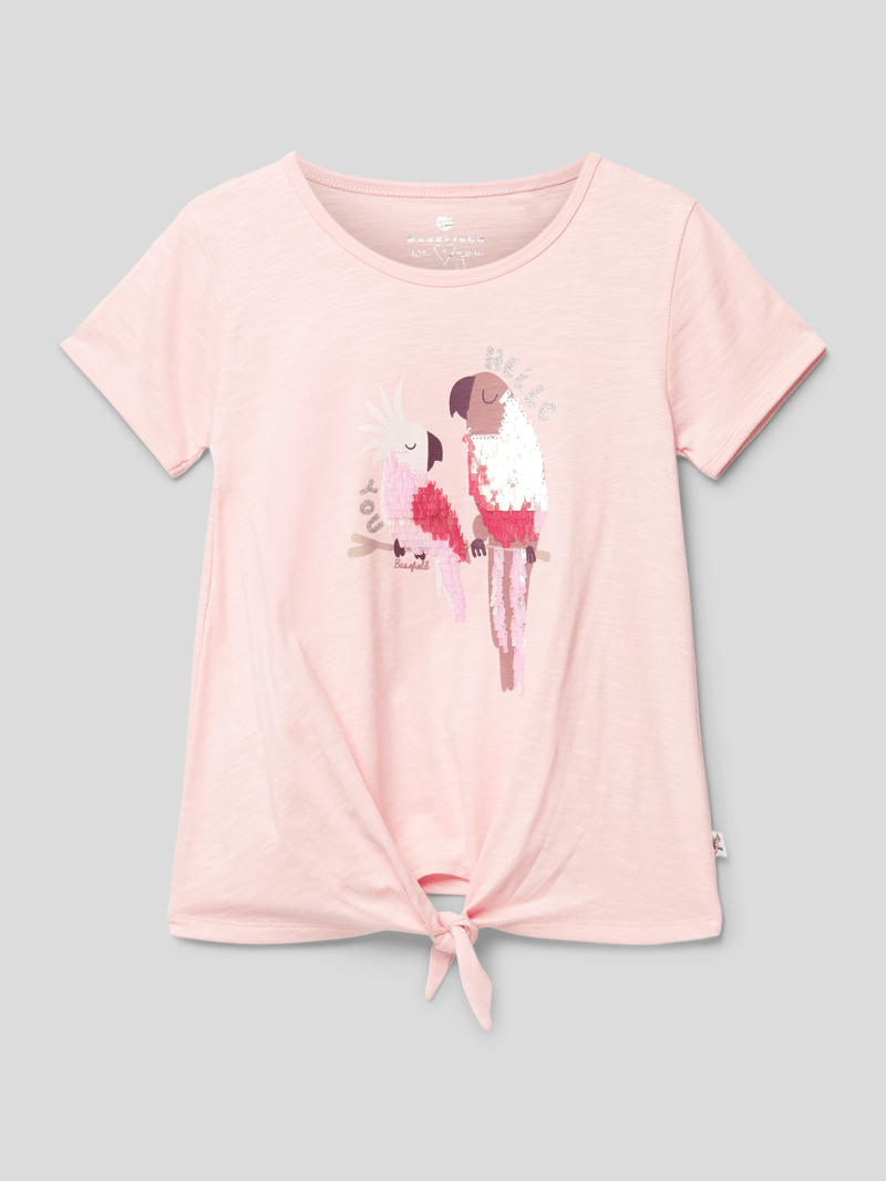 T-Shirt mit Paillettenbesatz in rosa