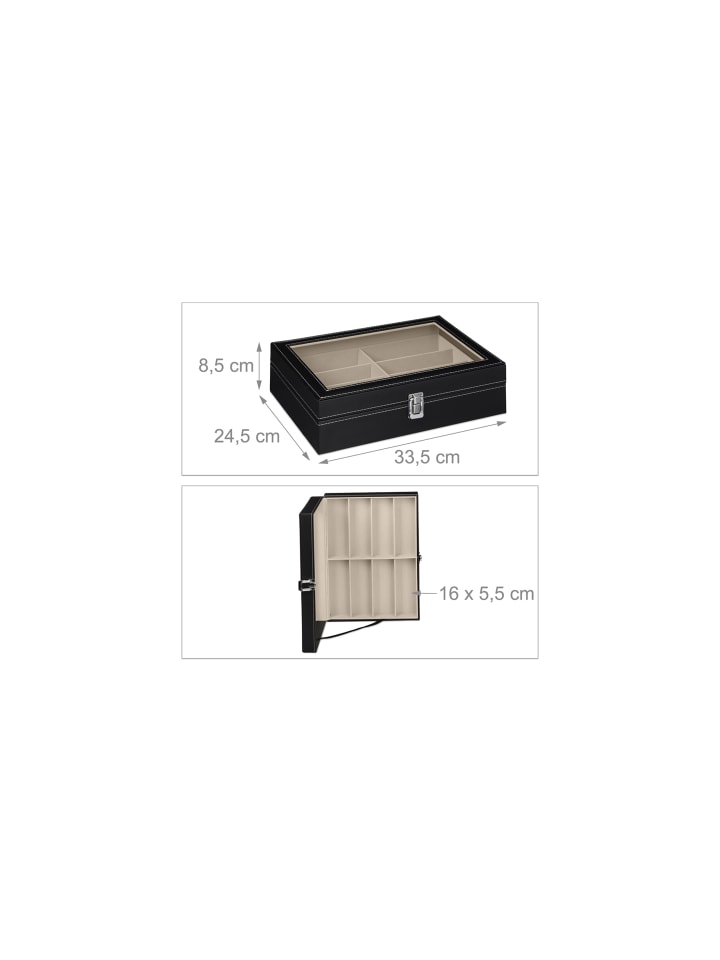 relaxdays Brillenbox in Schwarz - (B)33,5 x (H)8,5 x (T)24,5 cm günstig kaufen onesize