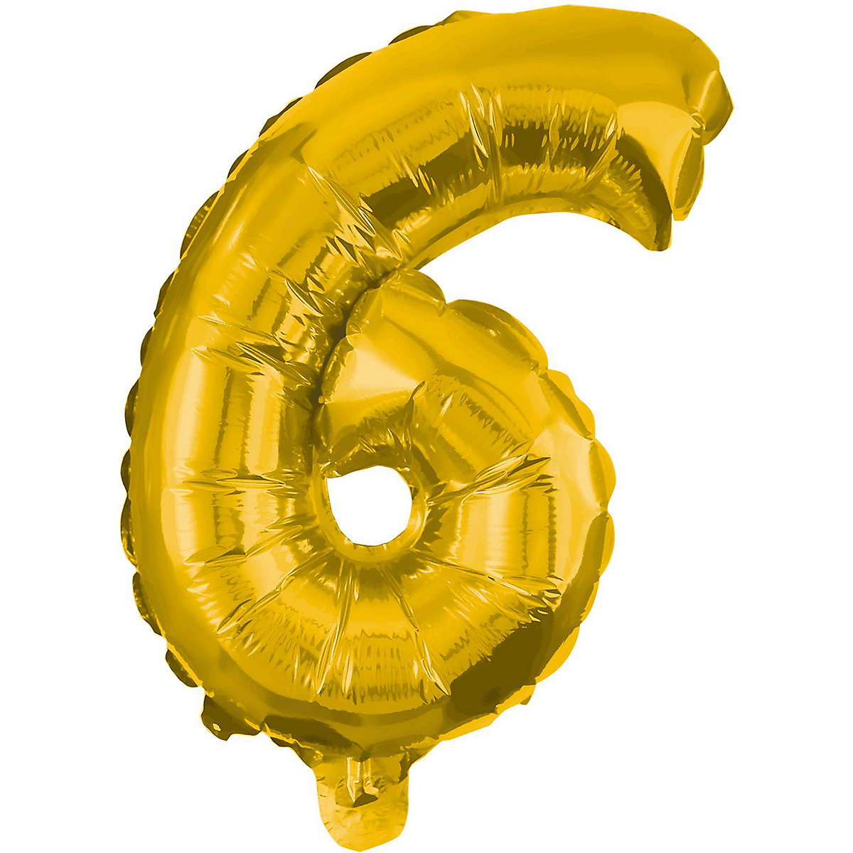Folienballon Zahl 6 gold, 85 cm, inkl. Pustehalm
