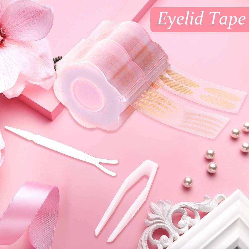 MORRENT Augenlid-Tape 1200 Stück Schlupflid Tapes, Augenlid Stripes Unsichtbare Doppelte Schlupflider Tape Augenlid Lifting ohne OP, Wasserdicht Eyelid Klebeband Augenlid Aufkleber Band mit Gabelstangen Pinzette, hochmatriel