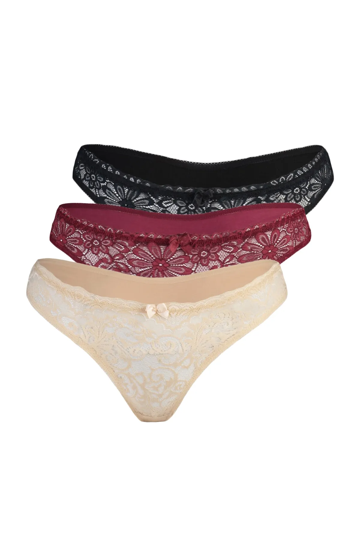 Trendyol Collection  Schwarz-Zinn-Burgunderrot 3er-Pack gerüschte Tangas THMAW23KU00115