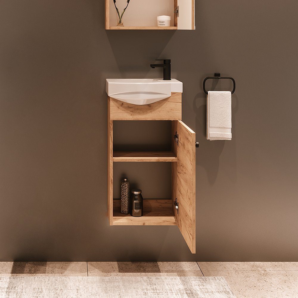 Planetmöbel Badmöbel-Set Waschtischunterschrank mit Spiegelschrank 40cm, (Komplett-Set, 3-St)